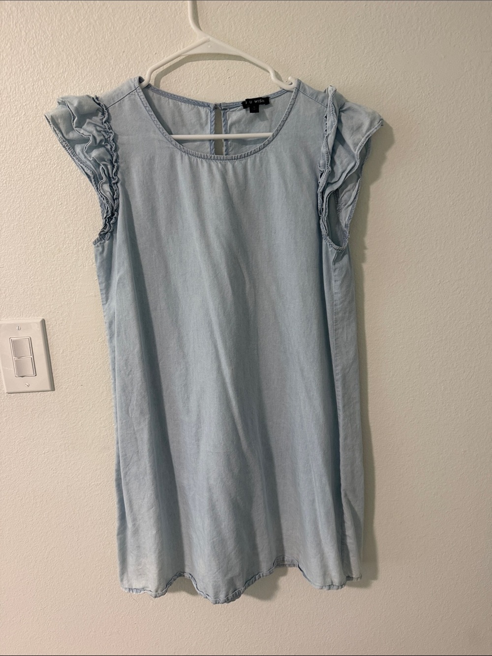 Wish Pale Blue Ruffle Sleeve Denim-Look Tunic dress